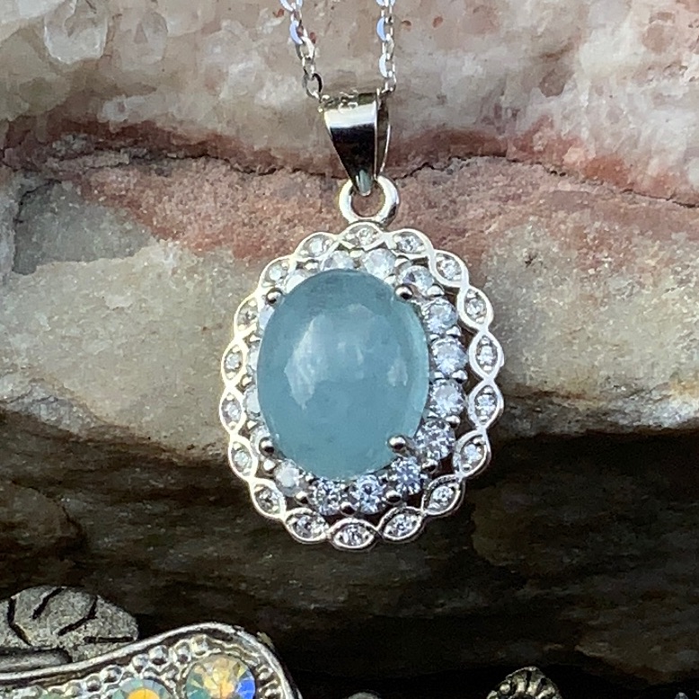 Aquamarine 925 Sterling Silver Necklace, 18 Inches